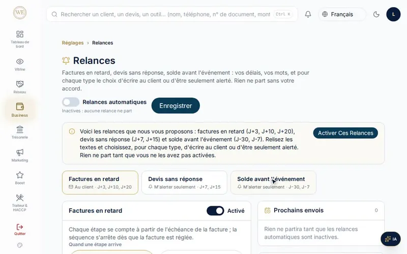 Les relances des devis et des factures, à activer et à régler