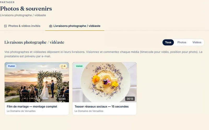Les livraisons du vidéaste, côté couple : publiées, puis validées